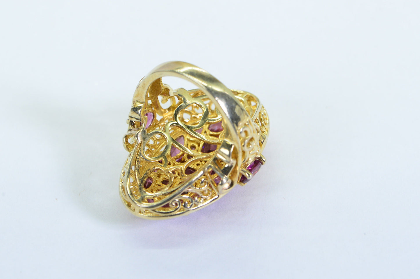 Garnet Cocktail Ring: 14K Gold & Sterling Silver, Vintage Estate Jewelry