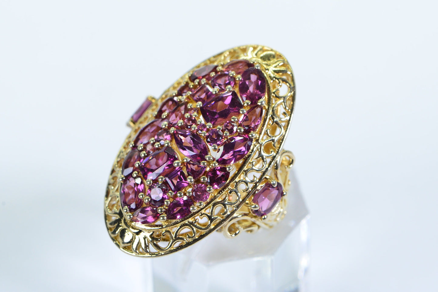Garnet Cocktail Ring: 14K Gold & Sterling Silver, Vintage Estate Jewelry
