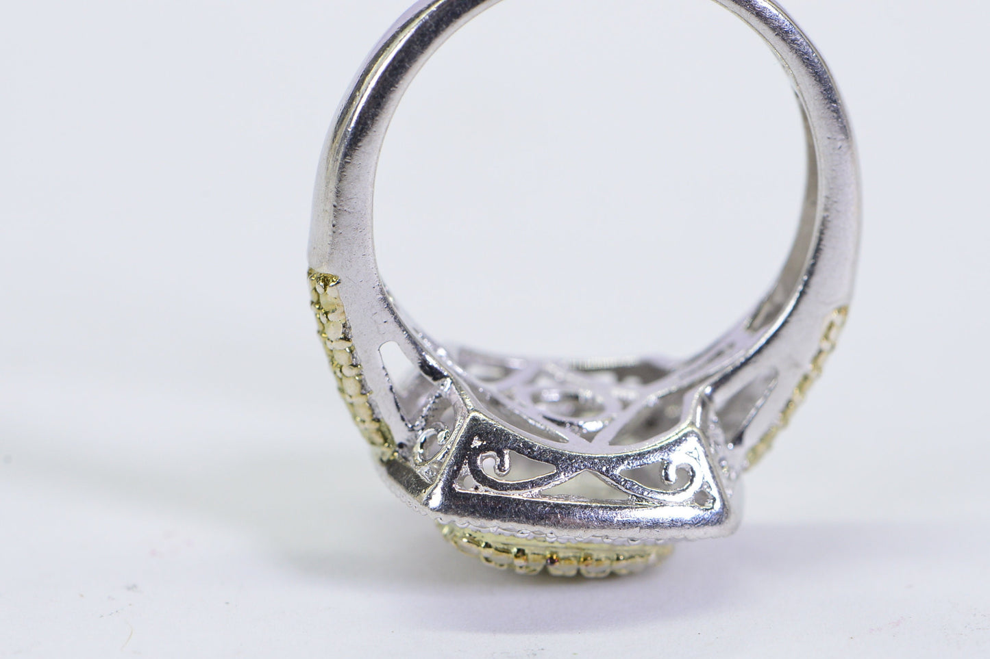 Vintage Two-Tone Diamond Square Ring: White & Yellow Gold over Silver