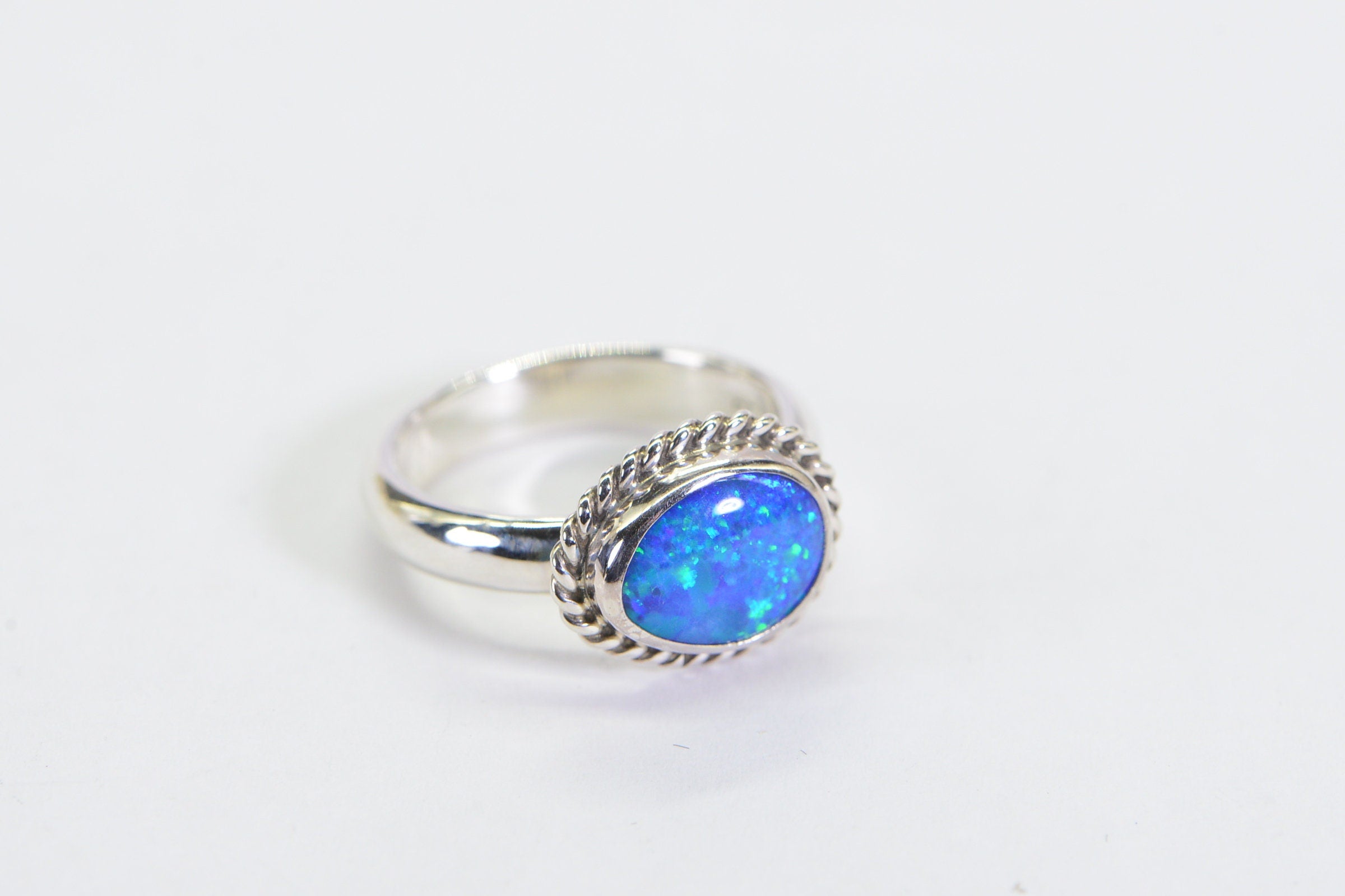 Australian Black Opal Ring: Sterling Silver Bezel, October Birthstone, Size 7