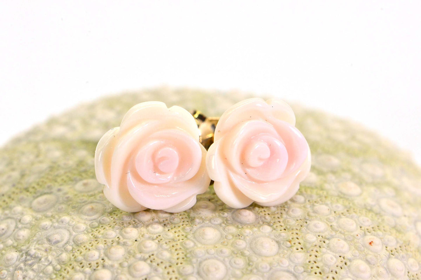 Pink Conch Shell Rose Stud Earrings, 14k Gold Vermeil