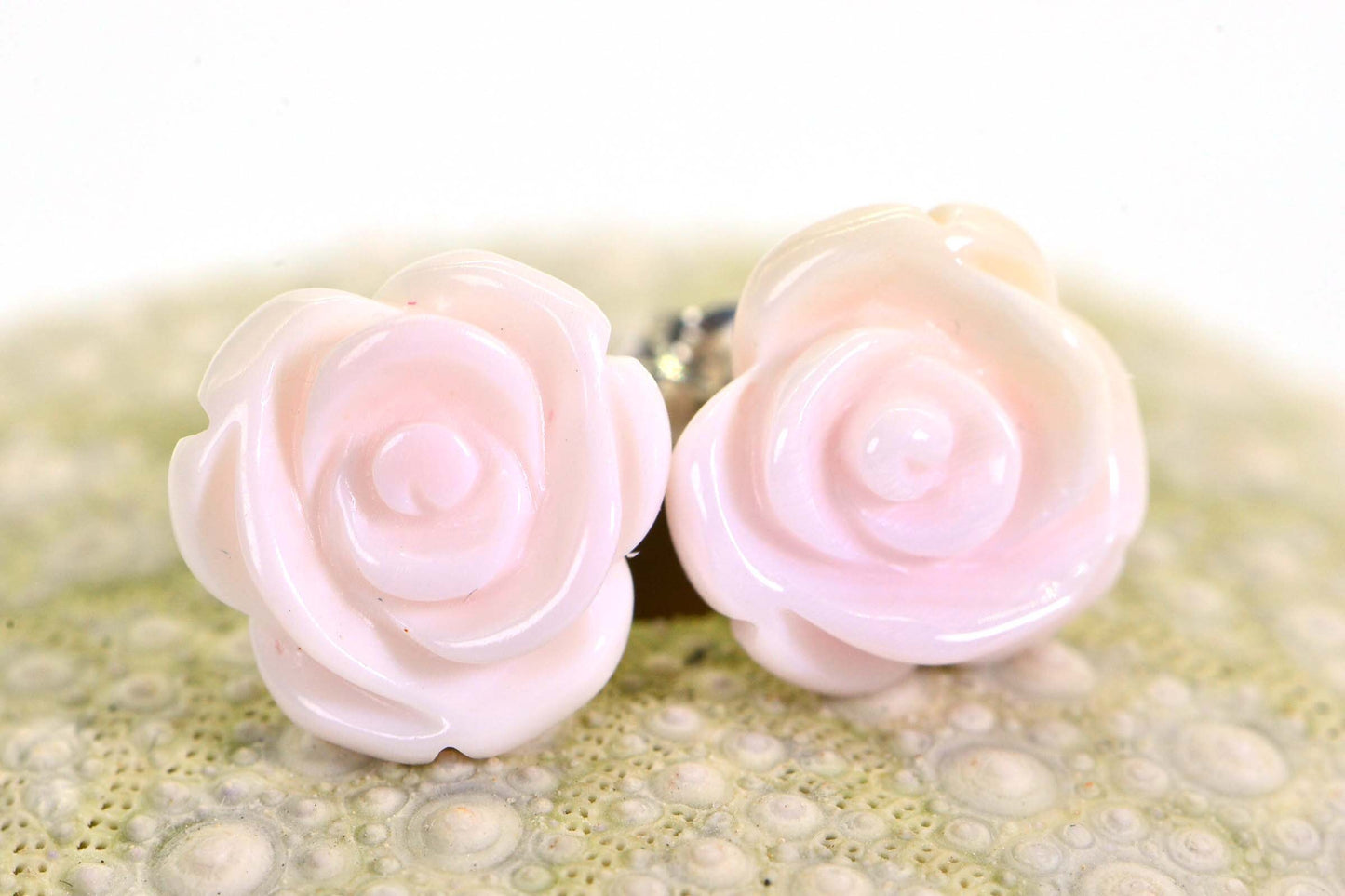 Pink Conch Shell Rose Stud Earrings, 14k Gold Vermeil