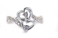 Diamond Two Heart Ring: 14K White Gold over Sterling Silver Engagement Ring