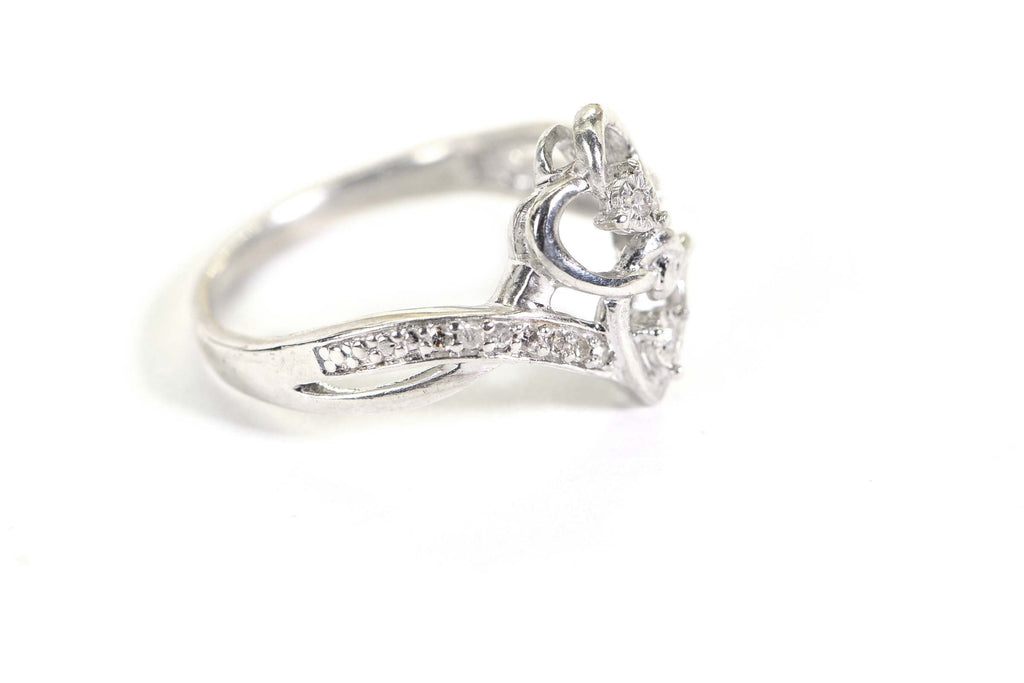 Diamond Two Heart Ring: 14K White Gold over Sterling Silver Engagement Ring