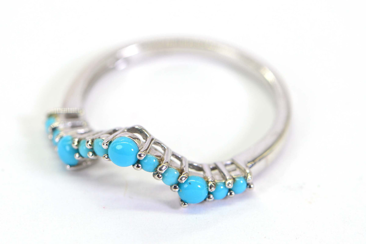Sleeping Beauty Turquoise Wave Ring: Sterling Silver Zig-Zag Band