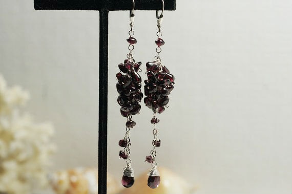 Garnet Cluster Earrings: Sterling Silver, January Birthstone