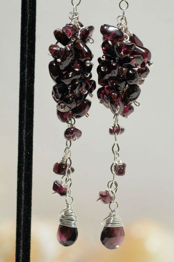 Garnet Cluster Earrings: Sterling Silver, January Birthstone