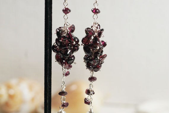 Garnet Cluster Earrings: Sterling Silver, January Birthstone