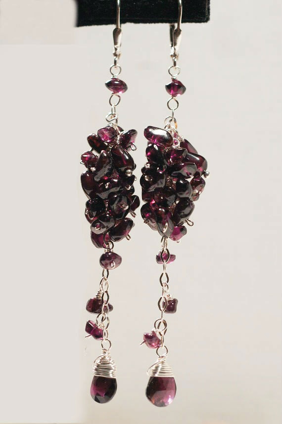 Garnet Cluster Earrings: Sterling Silver, January Birthstone