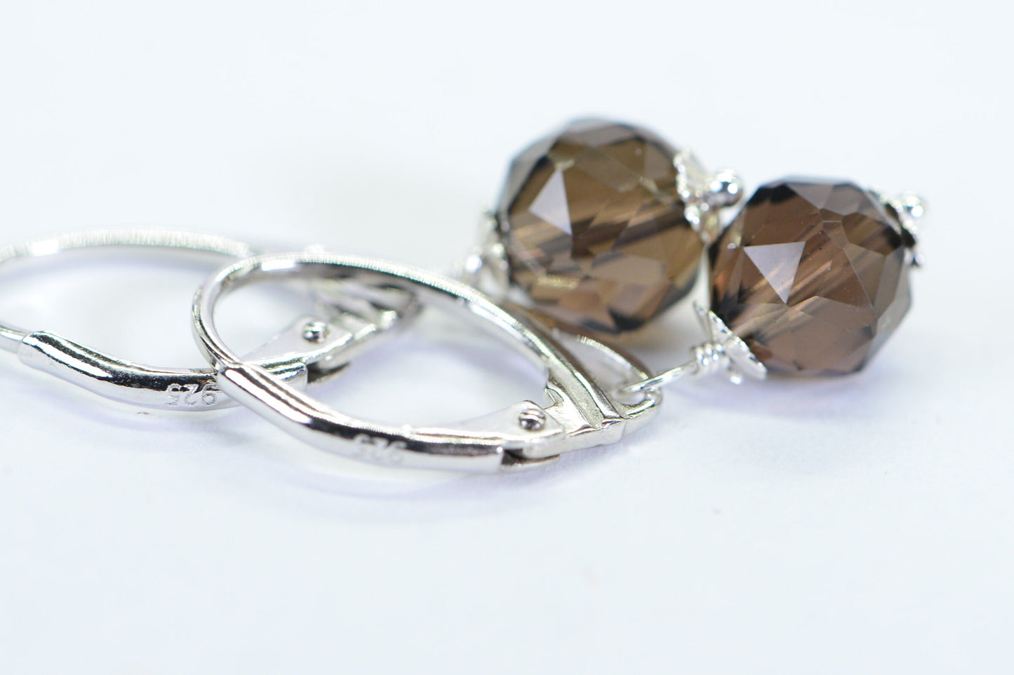 Smoky Quartz Dangle Earrings: Sterling Silver Hoop, Gemstone Drop