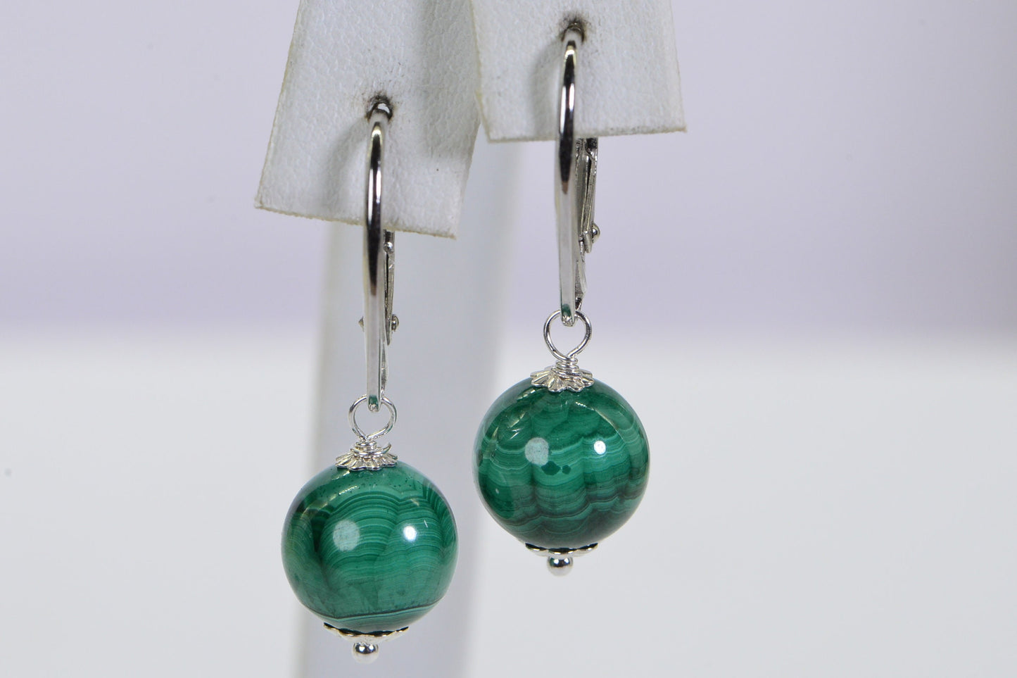 Malachite Earrings: Sterling Silver Round Drop Earrings