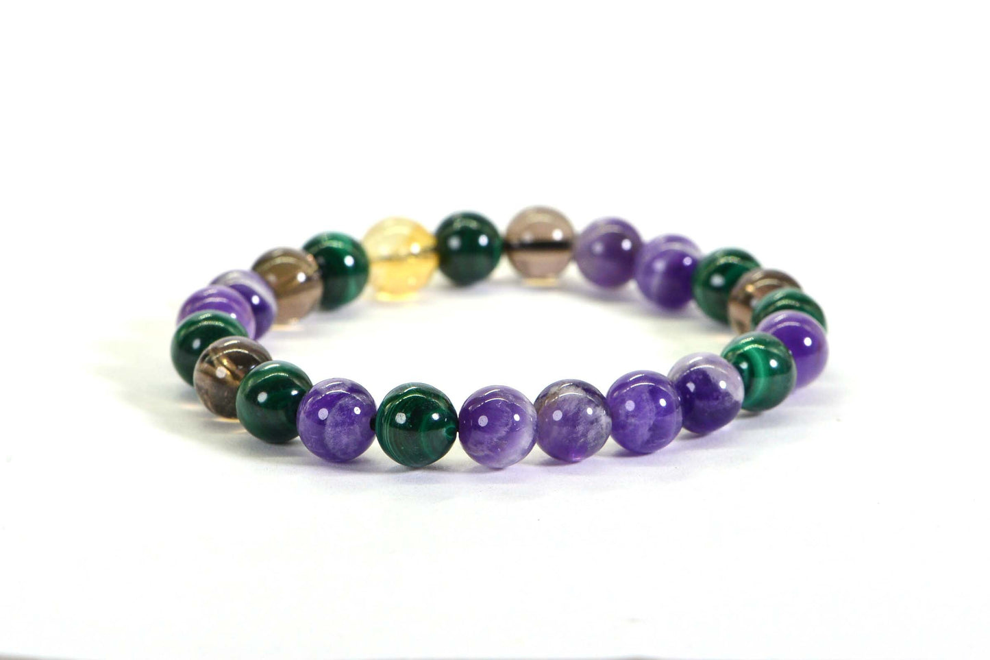 Triple Protection Gemstone Bracelet: Malachite, Amethyst, Citrine, Smokey Quartz