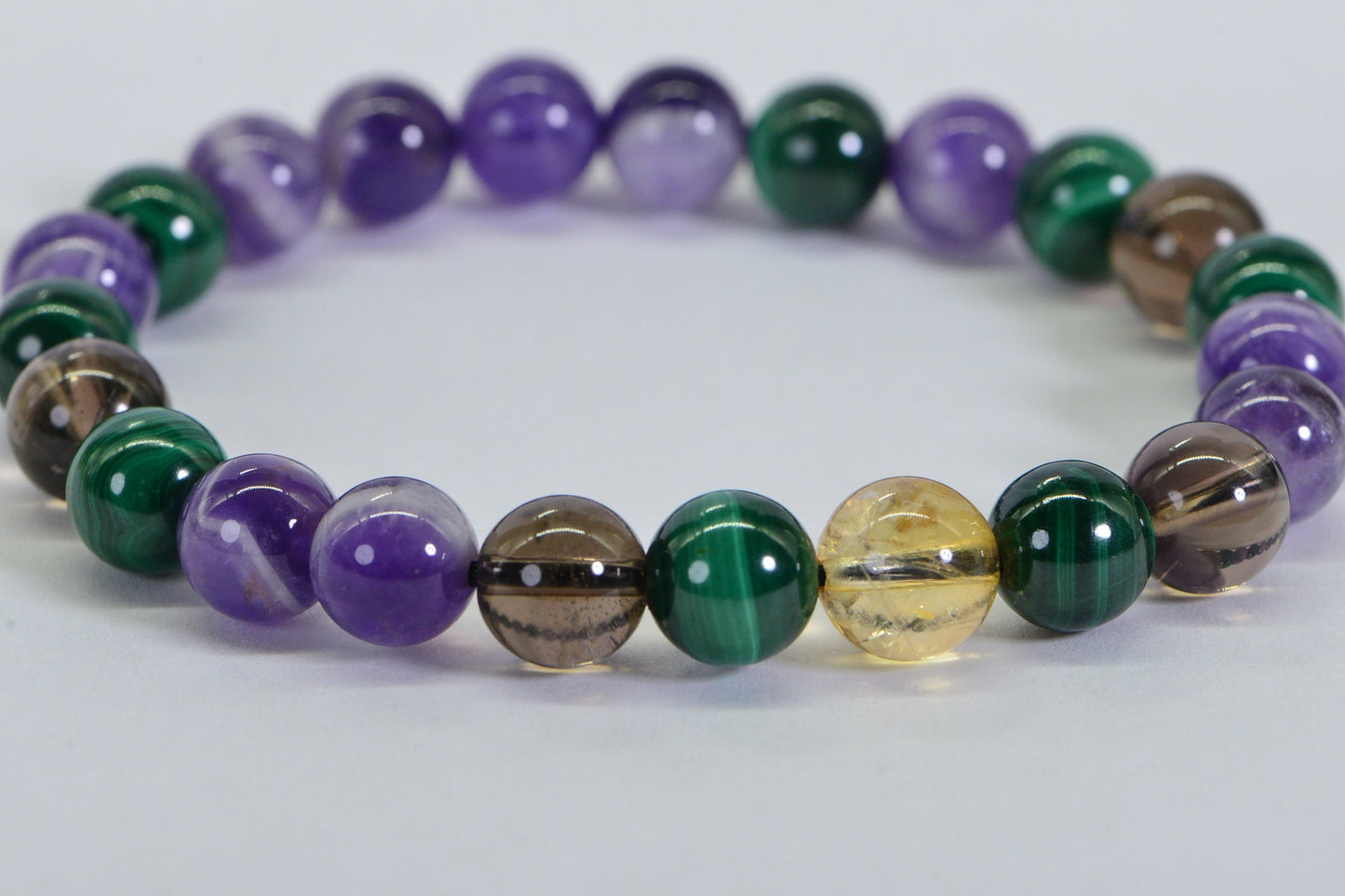 Triple Protection Gemstone Bracelet: Malachite, Amethyst, Citrine, Smokey Quartz