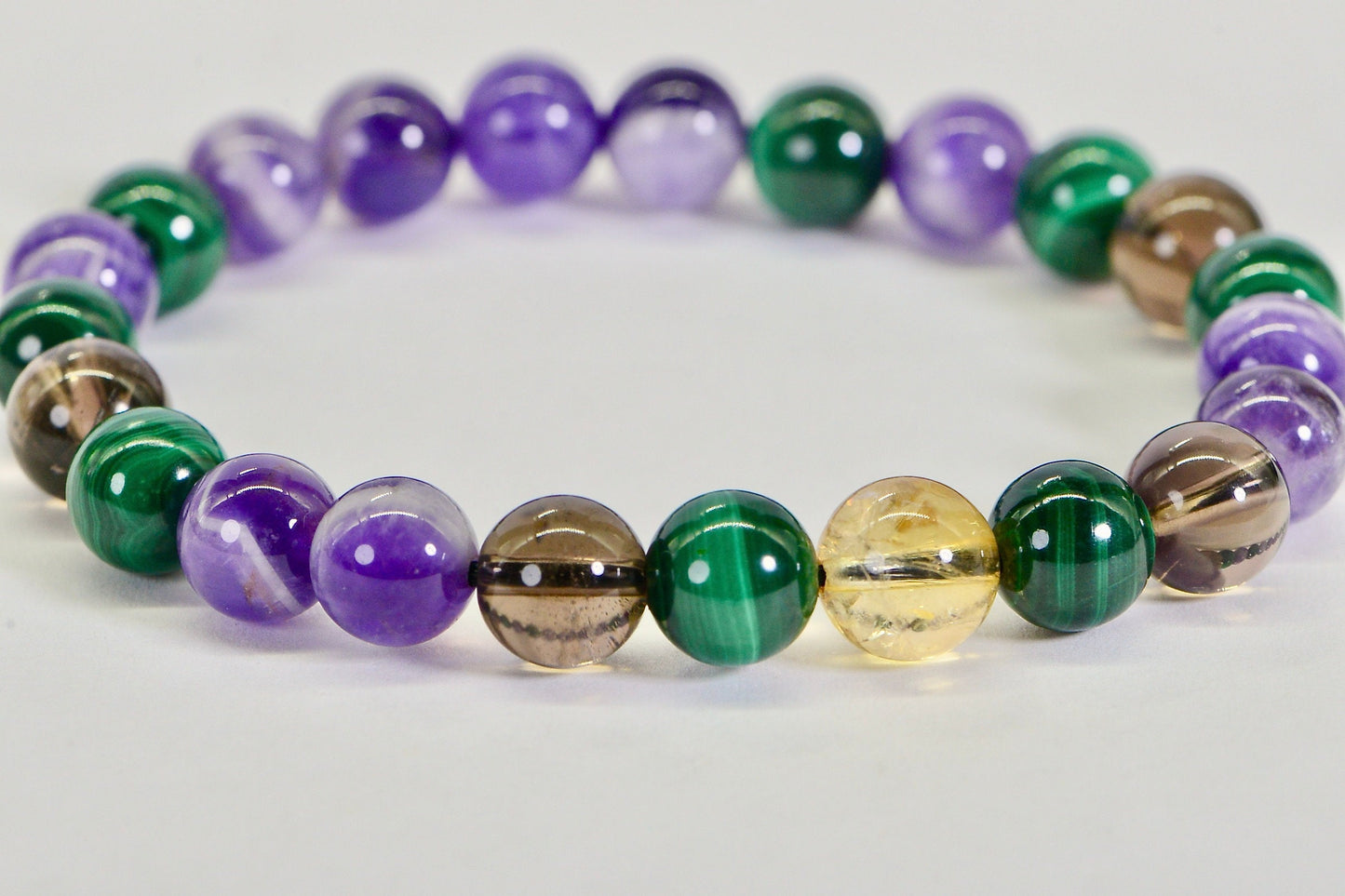 Triple Protection Gemstone Bracelet: Malachite, Amethyst, Citrine, Smokey Quartz