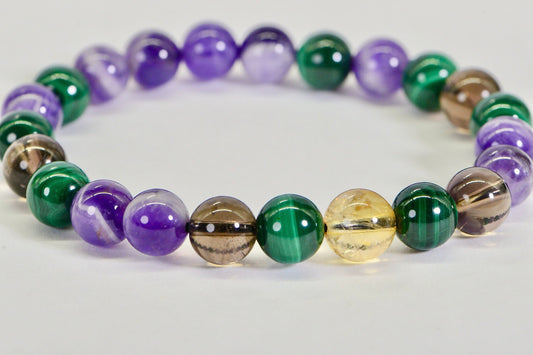 Triple Protection Gemstone Bracelet: Malachite, Amethyst, Citrine, Smokey Quartz