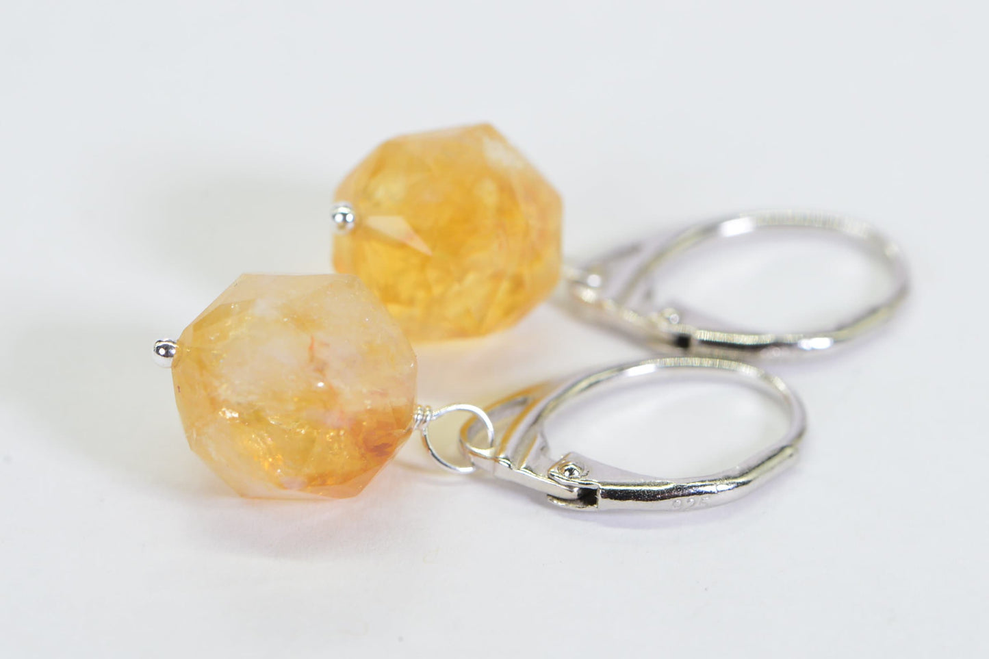 Brazilian Citrine Earrings: Sterling Silver Leverback Dangle Hoops