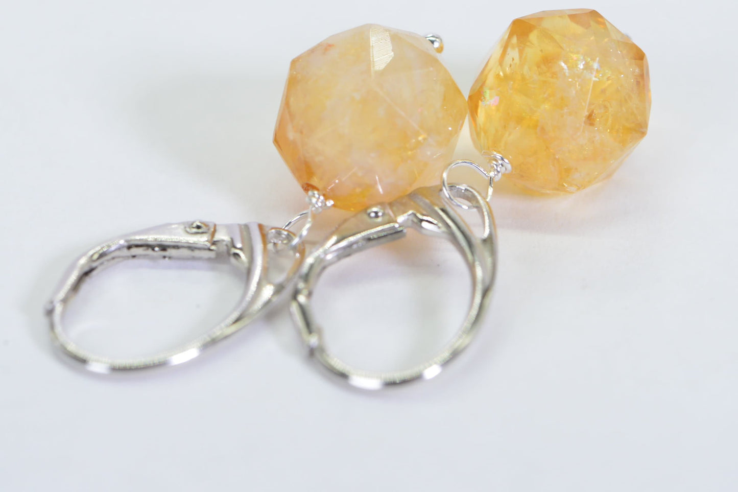 Brazilian Citrine Earrings: Sterling Silver Leverback Dangle Hoops