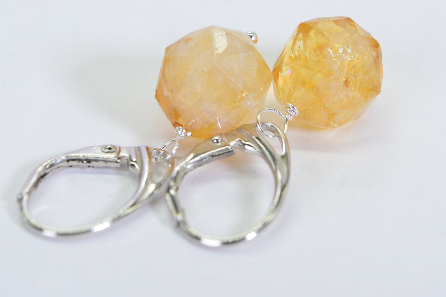 Brazilian Citrine Earrings: Sterling Silver Leverback Dangle Hoops