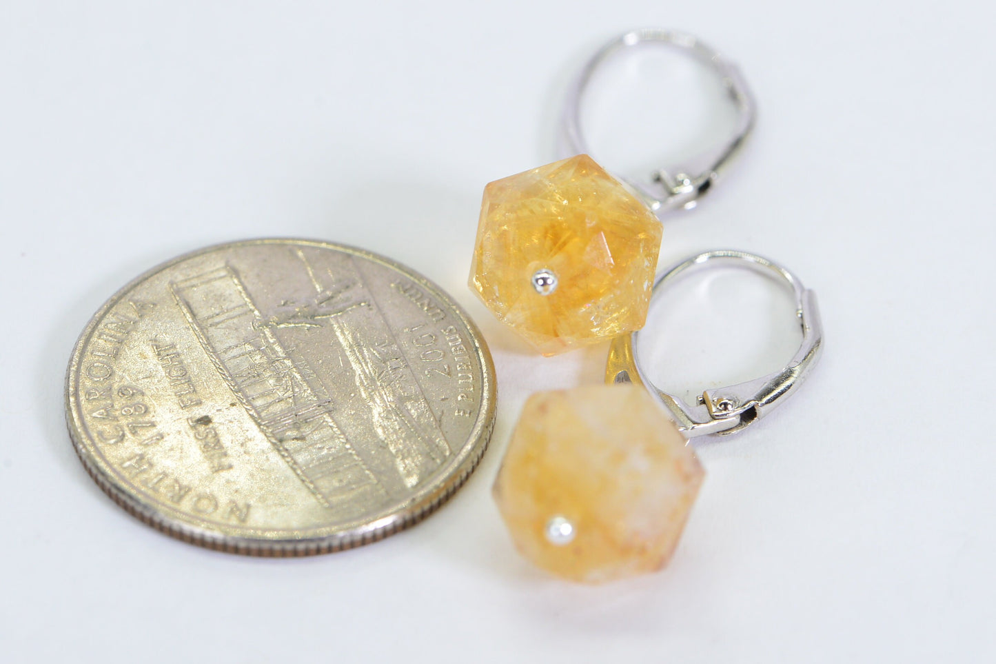 Brazilian Citrine Earrings: Sterling Silver Leverback Dangle Hoops