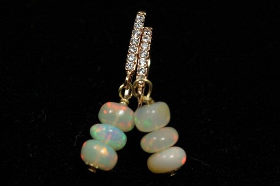 Ethiopian Opal Drop Earrings, Rose Gold Vermeil, October Birthstone