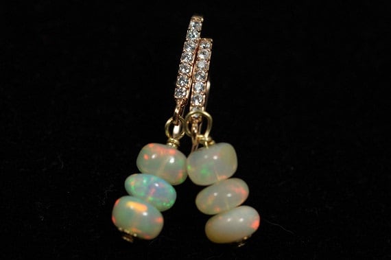 Ethiopian Opal Drop Earrings, Rose Gold Vermeil, October Birthstone