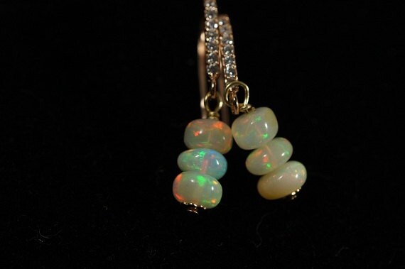 Ethiopian Opal Drop Earrings, Rose Gold Vermeil, October Birthstone