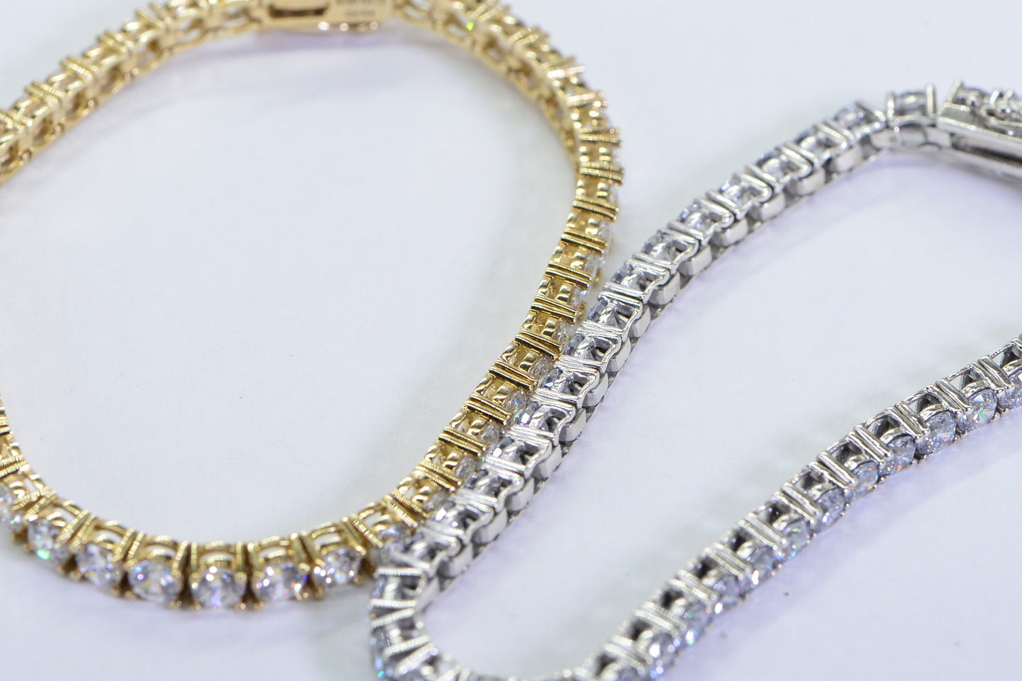 Simulated Diamond Tennis Bracelet: 14K Yellow Gold Vermeil, Sterling Silver