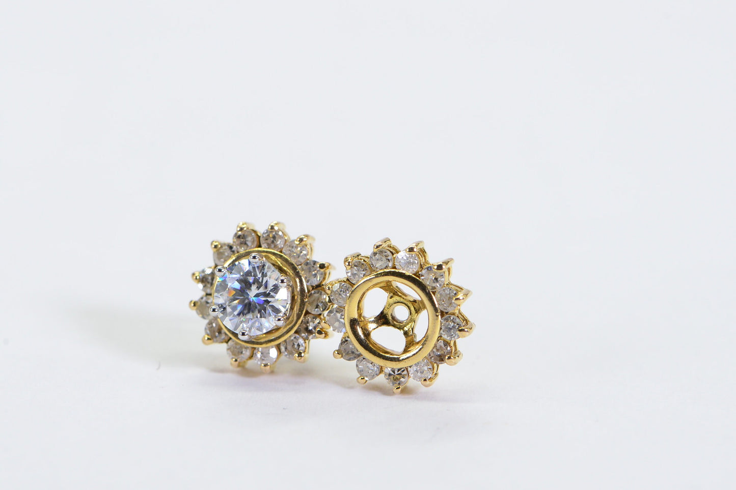 14K Gold Diamond Earring Jackets: 0.67 CTW Halo Enhancers for Studs