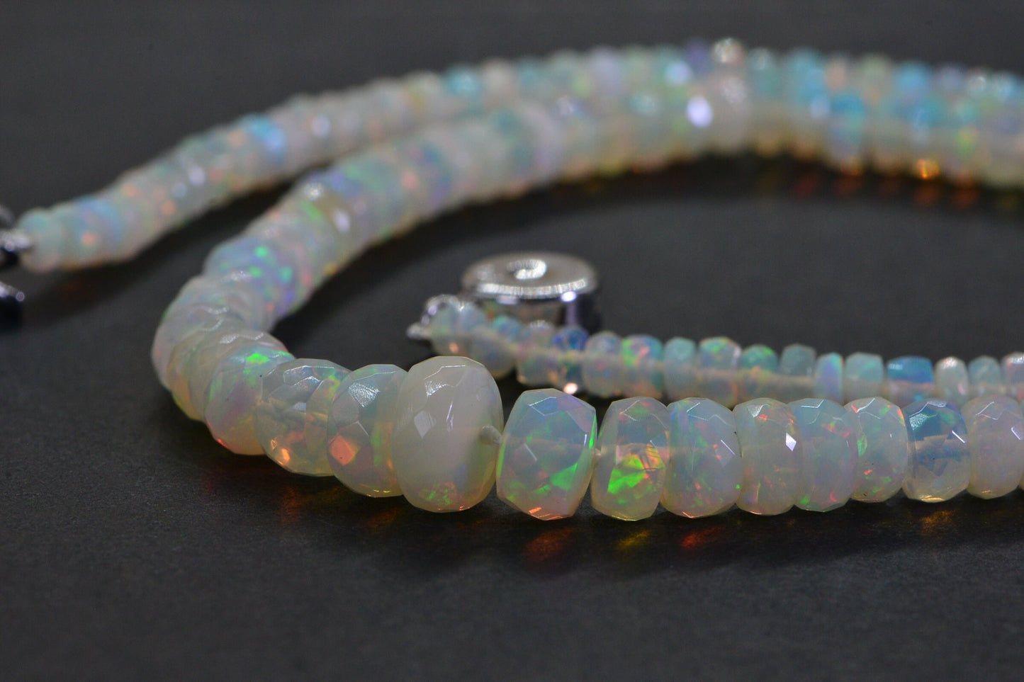 14K White Gold Ethiopian Opal Choker: Knotted Gemstone Necklace