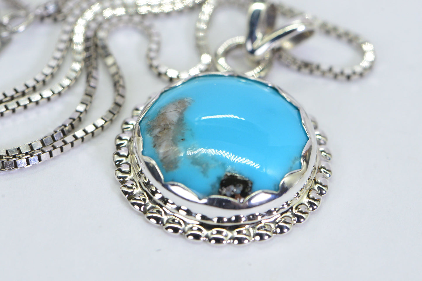 Sleeping Beauty Turquoise Pendant: Sterling Silver Bezel Necklace