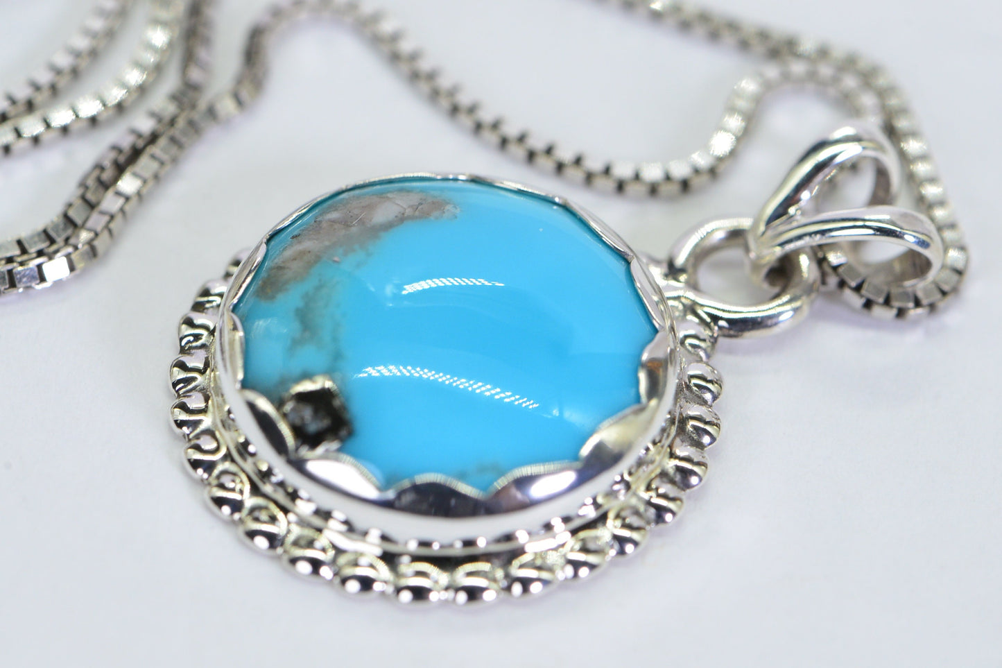 Sleeping Beauty Turquoise Pendant: Sterling Silver Bezel Necklace
