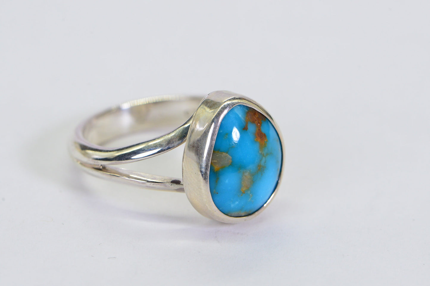 Kingman Turquoise Ring, Solid Sterling Silver, Oval Stone
