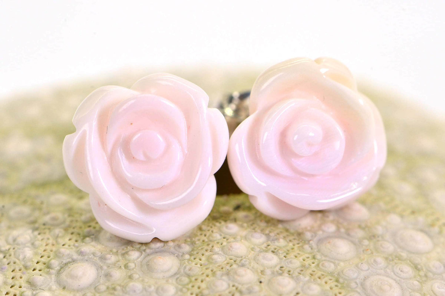 Pink Conch Shell Rose Stud Earrings, 14k Gold Vermeil