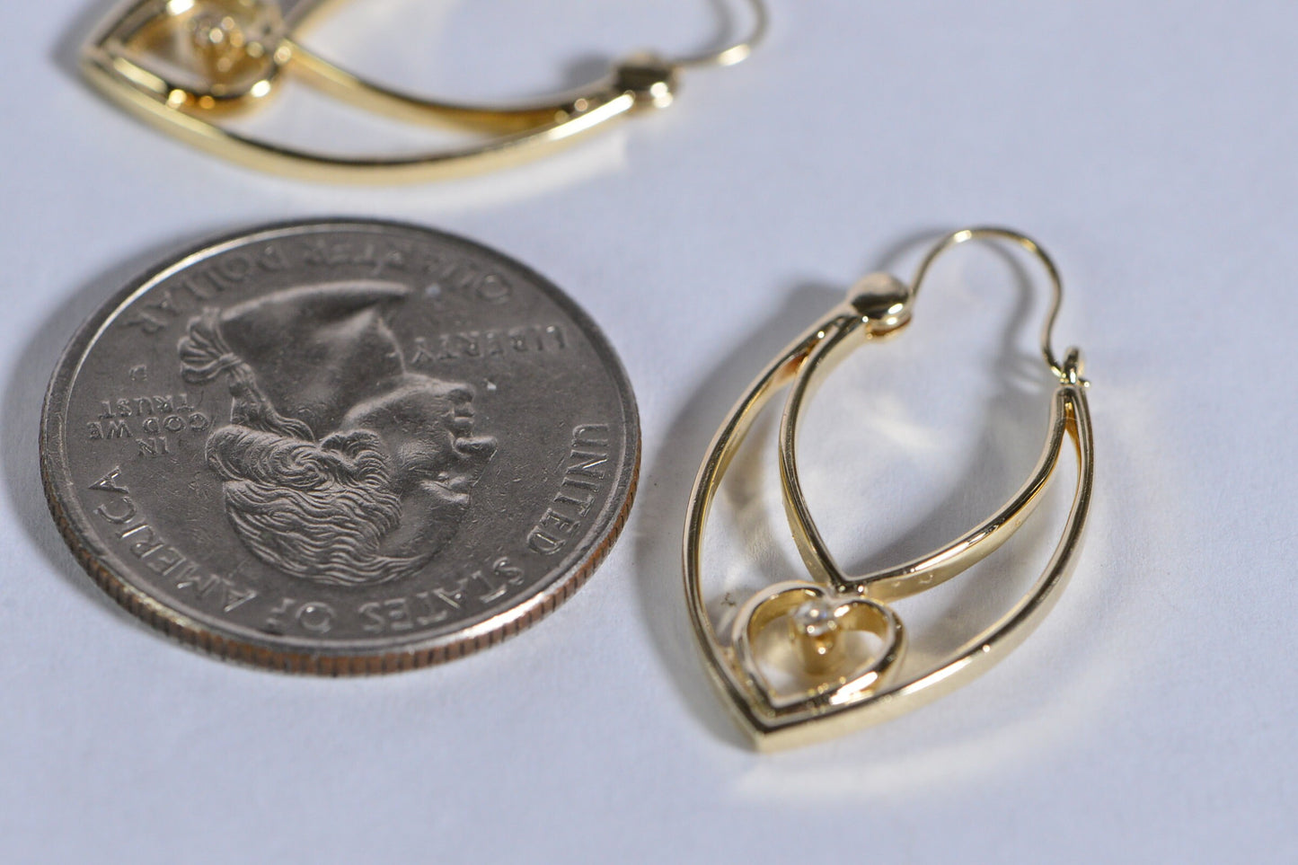 Vintage 80th Solid 14K Gold Diamond Gypsy Design Earrings Oval Gold Hoops Gift Idea For Mother Daughter