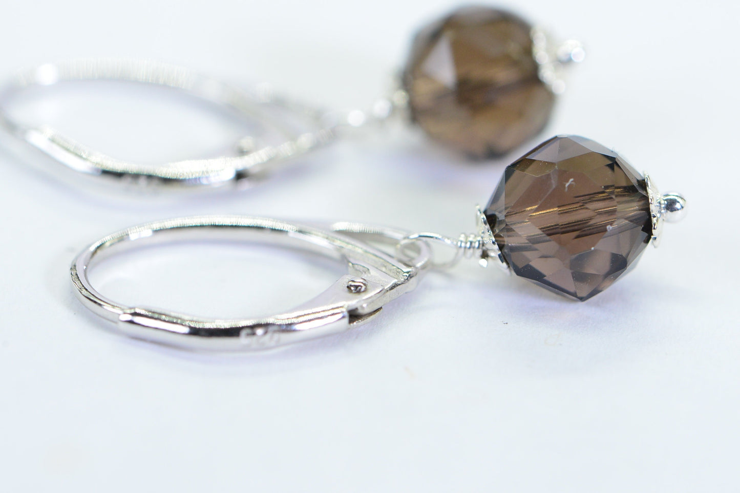 Smoky Quartz Dangle Earrings: Sterling Silver Hoop, Gemstone Drop