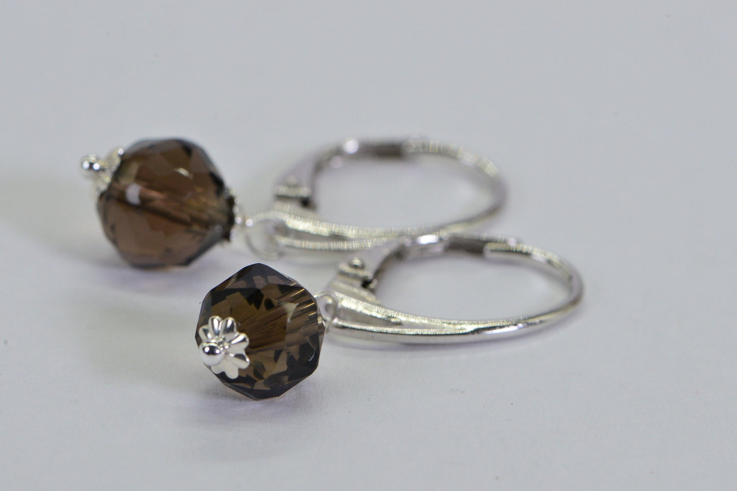 Smoky Quartz Dangle Earrings: Sterling Silver Hoop, Gemstone Drop