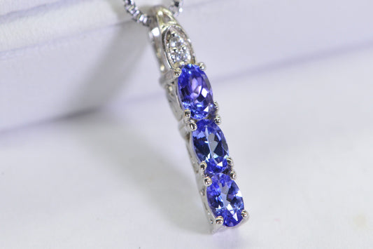 AAA Tanzanite Stick Pendant, Sterling Silver Birthstone Jewelry