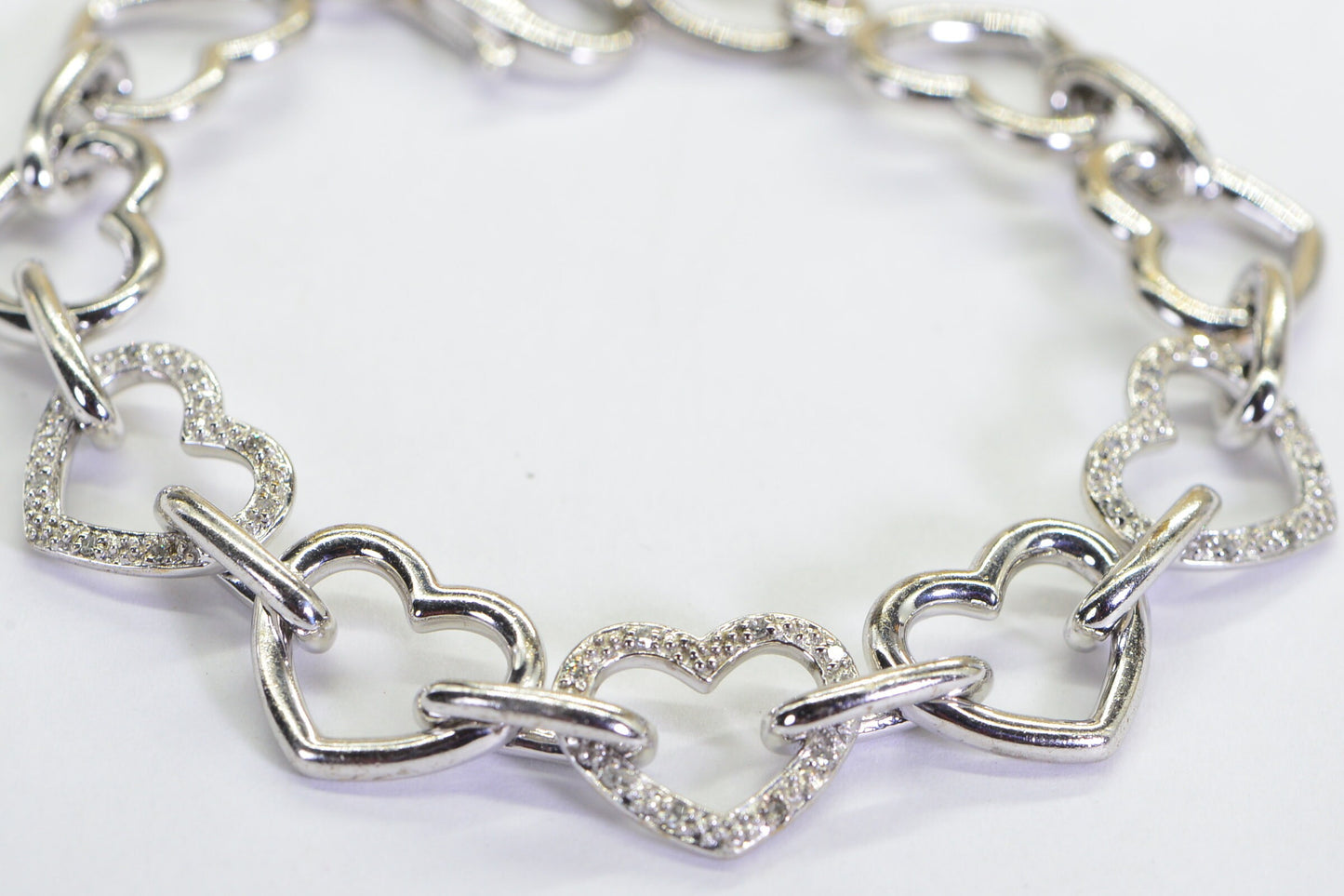 925 Sterling Silver - Genuine Diamonds Open Love Hearts Chain Heavy  Large Hearts Bracelet For Women Or Men Anniversary Gift