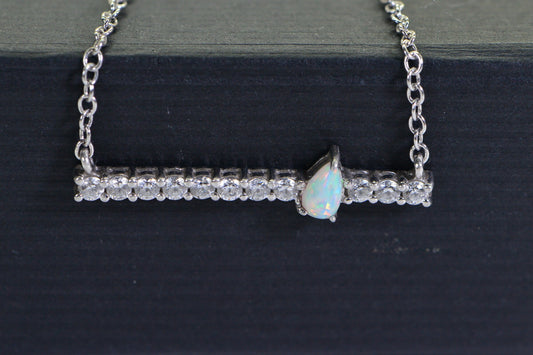 White Opal Necklace: Sterling Silver Simulated Diamond Bar Choker