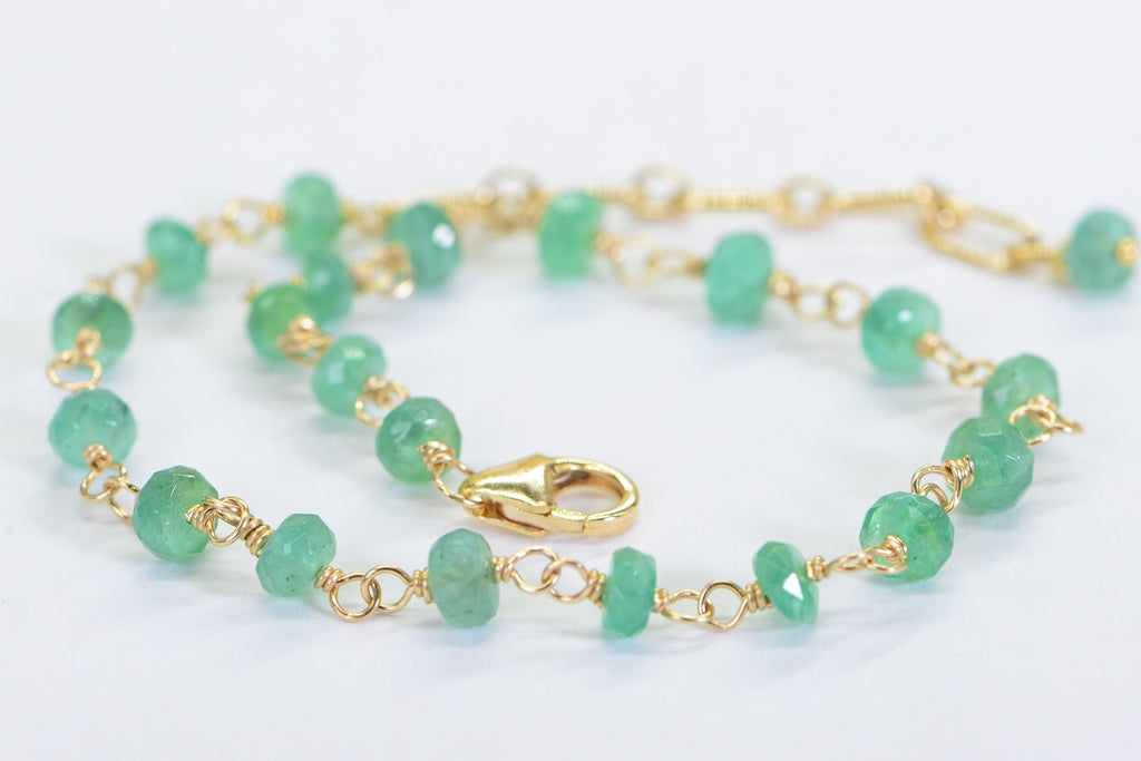 Colombian Emerald Bracelet Genuine 14K Gold Gemstone Jewelry Delicate Bracelet