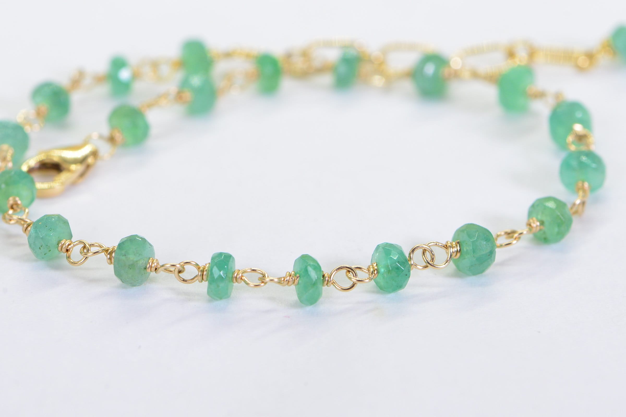 Colombian Emerald Bracelet Genuine 14K Gold Gemstone Jewelry Delicate Bracelet