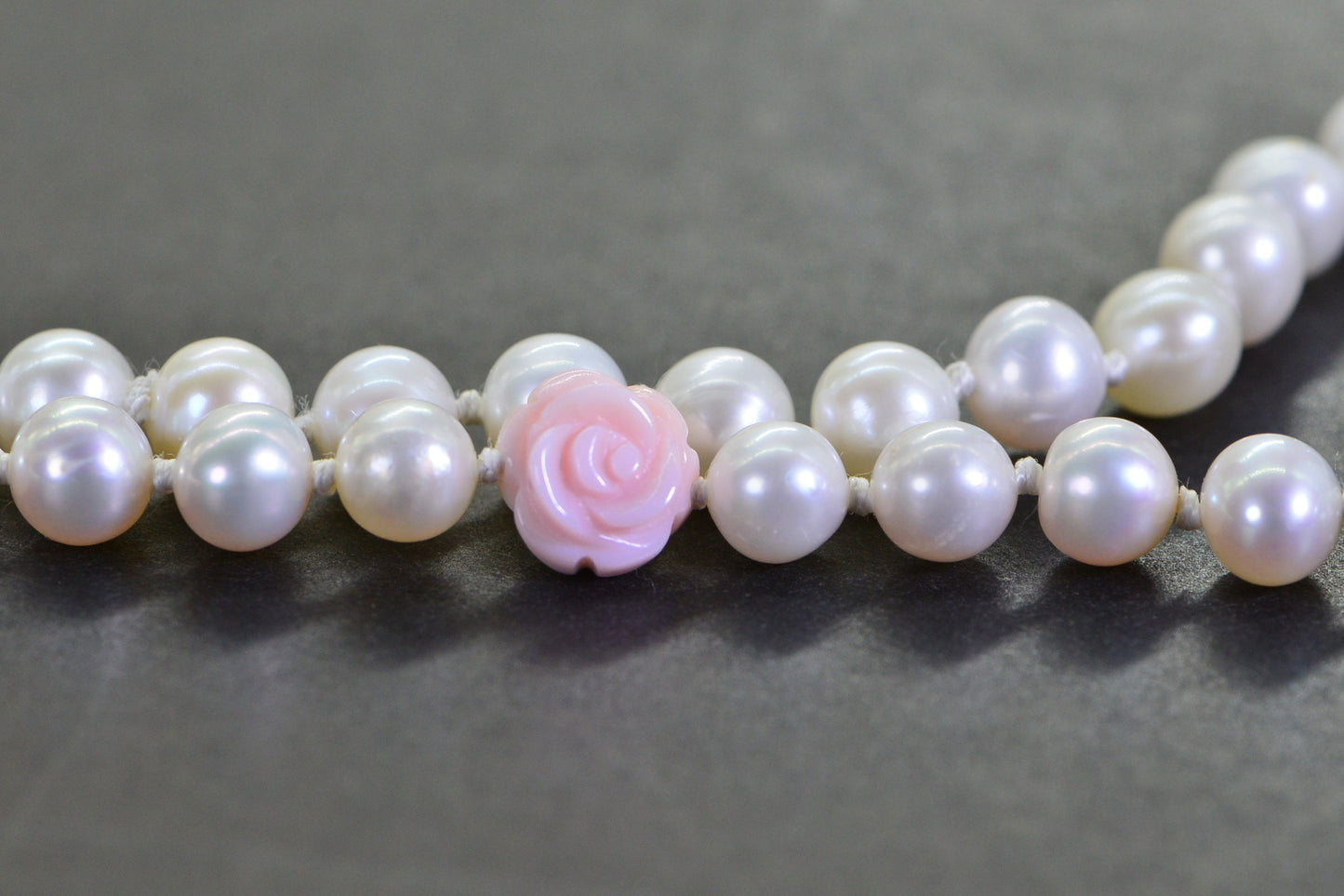 Freshwater Pearl Necklace: Queen Conch Shell Rose, Knotted Pearl Choker