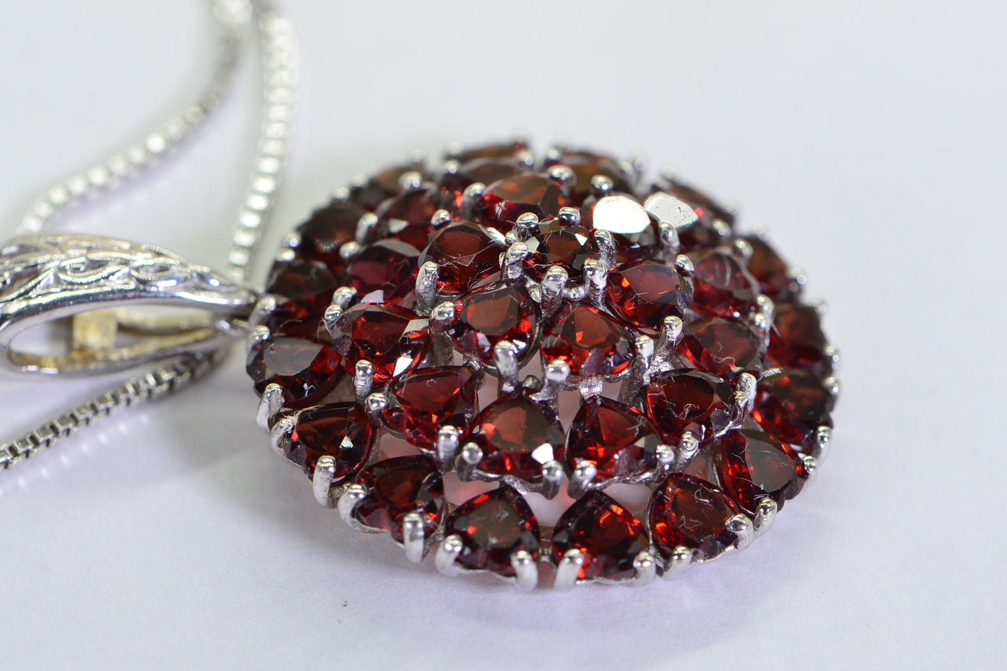 Natural Garnet Cluster Heart Pendant Sterling Silver  Birthstone Necklace Designer Jewelry Gift For Mom
