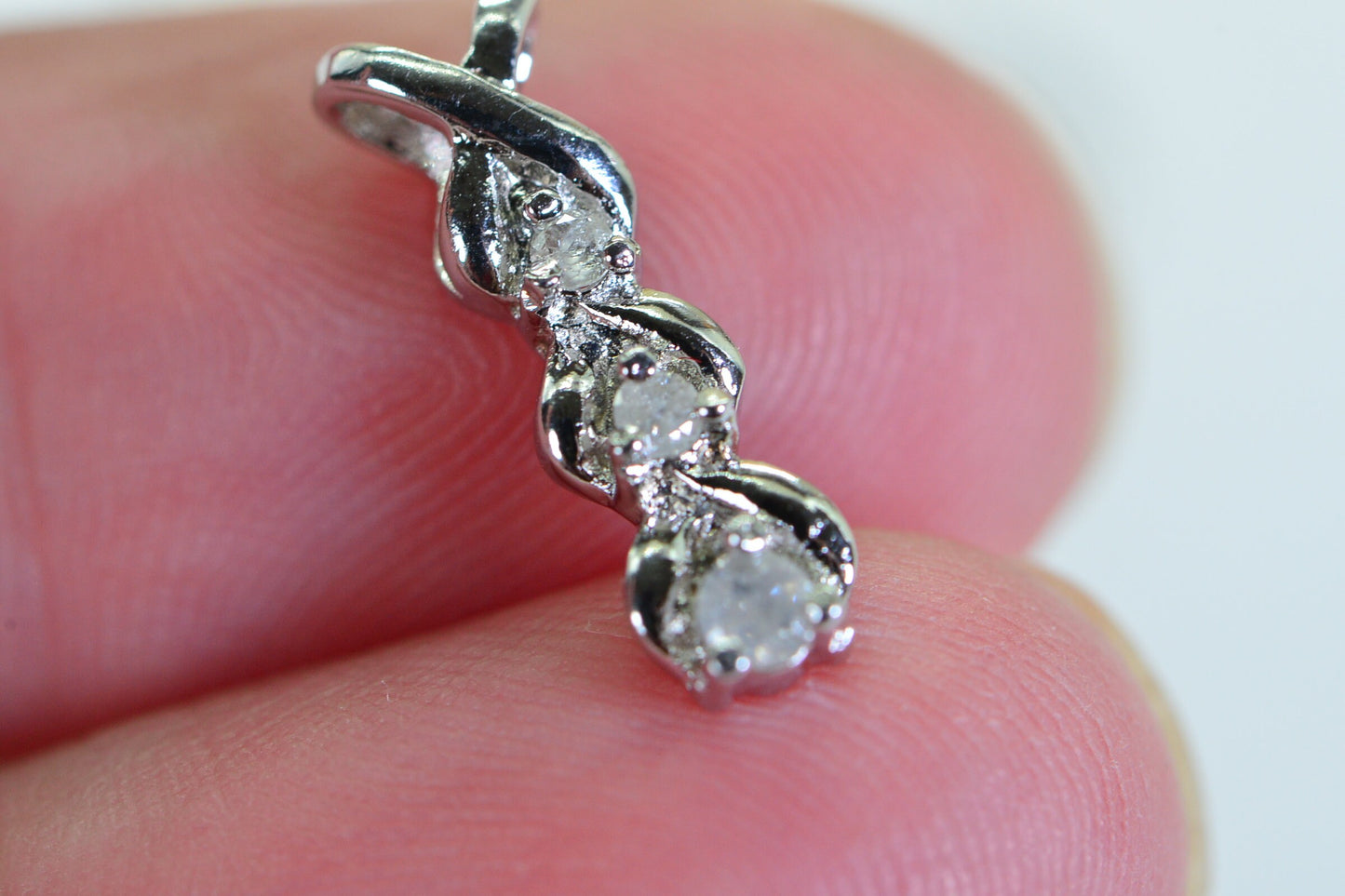 Diamond Stick Pendant: 14k White Gold over Sterling Silver