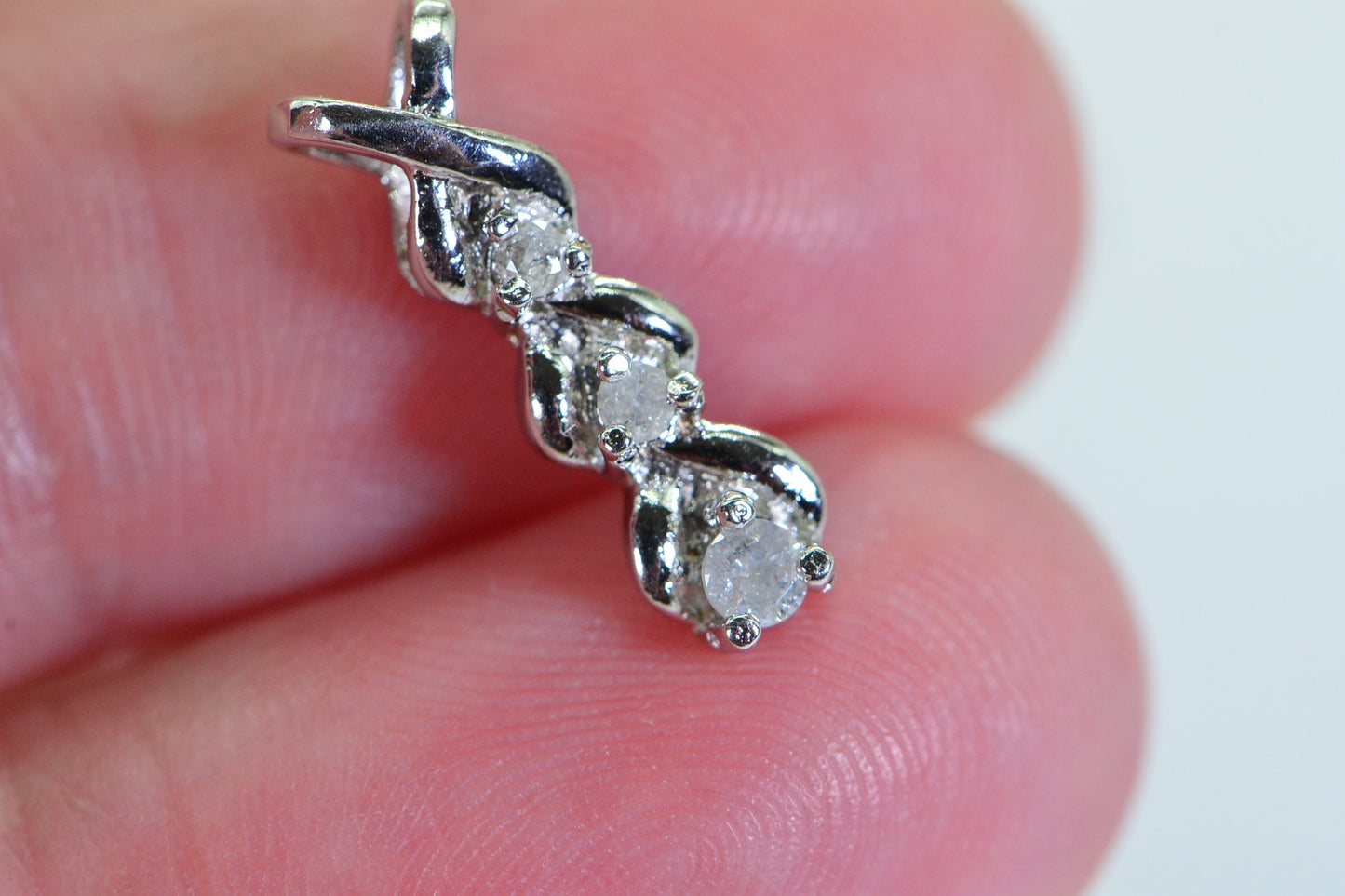 Diamond Stick Pendant: 14k White Gold over Sterling Silver