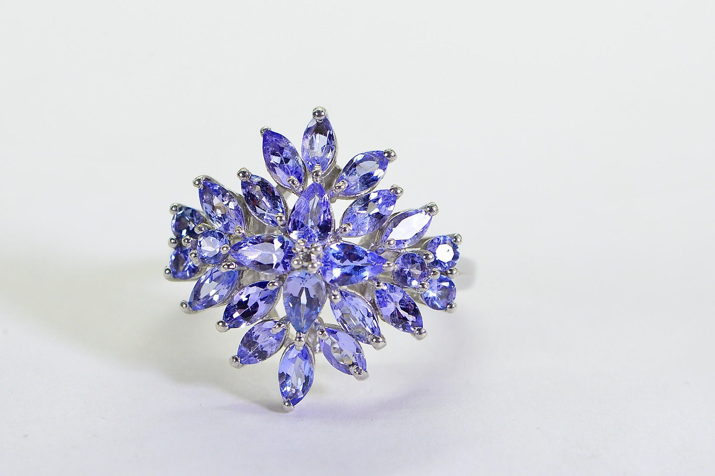 Cluster Flower Natural Tanzanite Ring  Sterling Silver Marquise Cut Stone Women Ring  Birthstone December
