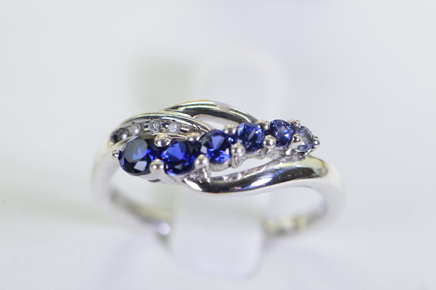 Sapphire & Diamond Sterling Silver Ring: Handmade Engagement Band