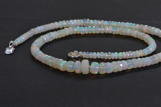 14K White Gold Ethiopian Opal Choker: Knotted Gemstone Necklace