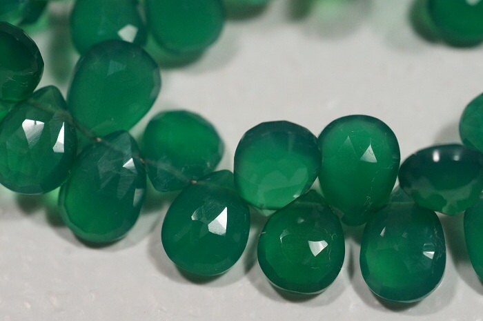 Green Onyx Faceted Teardrop Beads Natural Gemstone Beads Jewelry Making Supplies