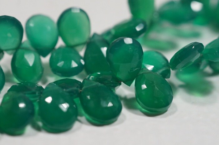 Green Onyx Faceted Teardrop Beads Natural Gemstone Beads Jewelry Making Supplies